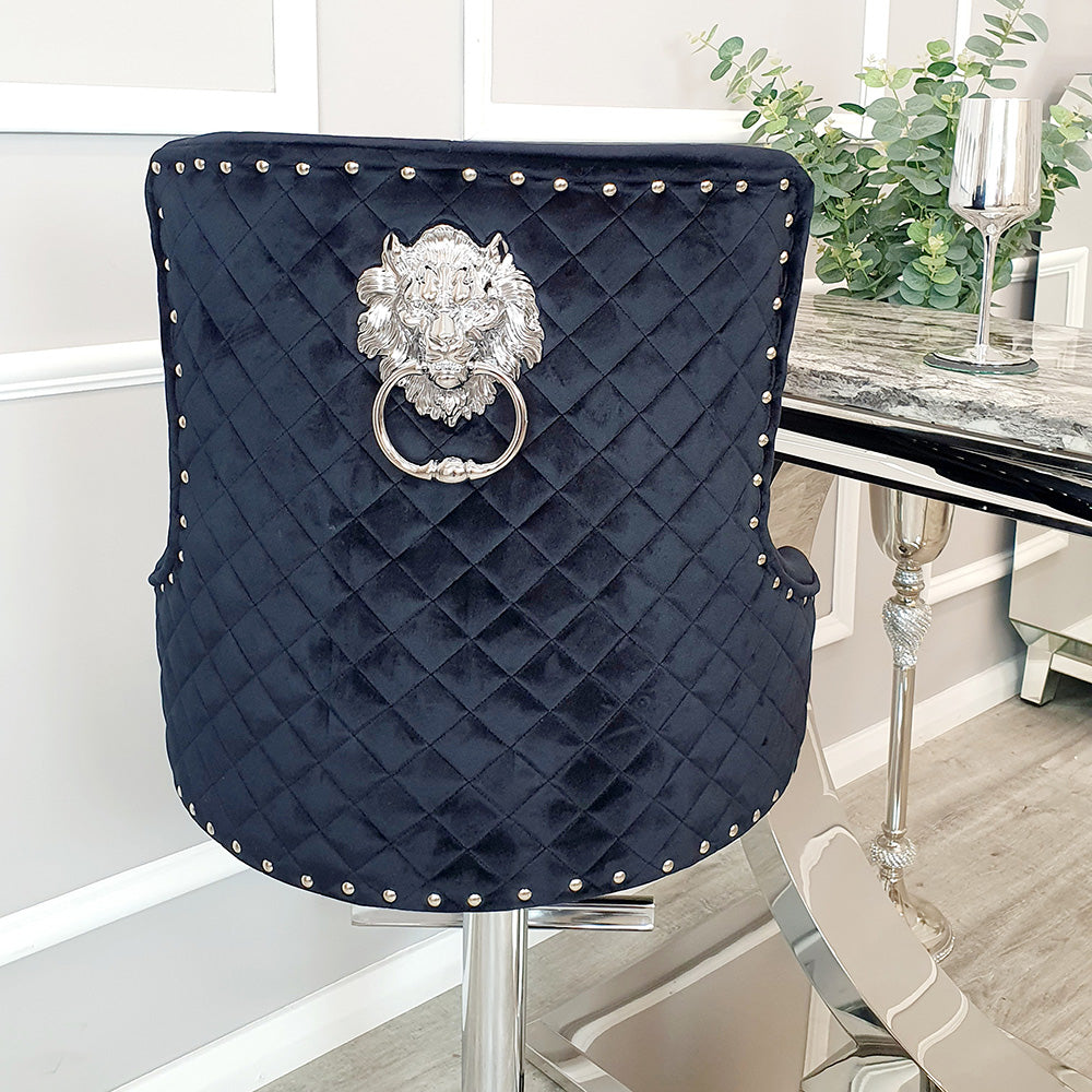 Bentley Bar Stool in Black Velvet with Lion Knocker