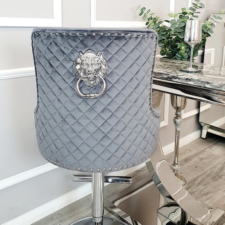 Bentley Bar Stool in Dark Grey Velvet with Lion Knocker