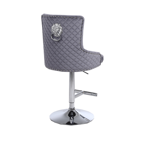 Bentley Bar Stool in Dark Grey Velvet with Lion Knocker