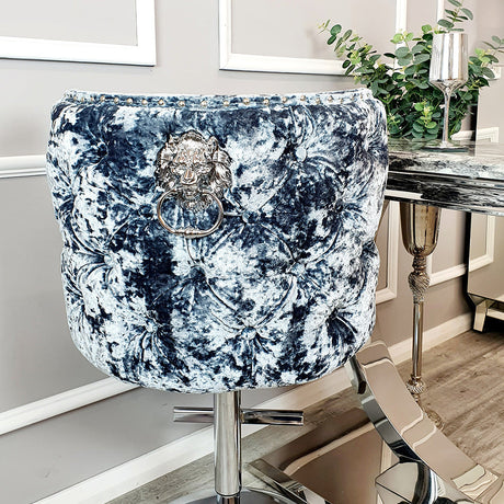 Chelsea Bar Stool in Heavy Crushed Velvetwith Lion Knocker