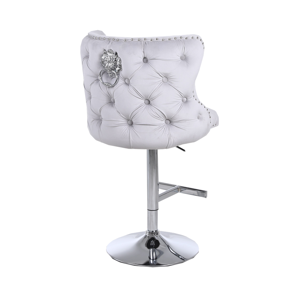 Chelsea Bar Stool in Light Grey Velvet with Lion Knocker