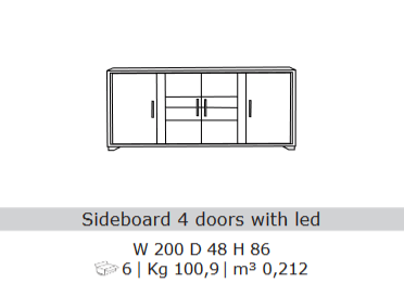 San Martino Armony Grey 4 Door Sideboard with LED Light