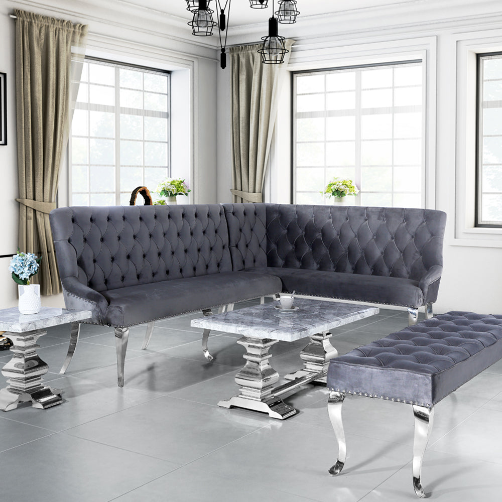 Louis Corner Sofa Bench in Dark Grey Velvet