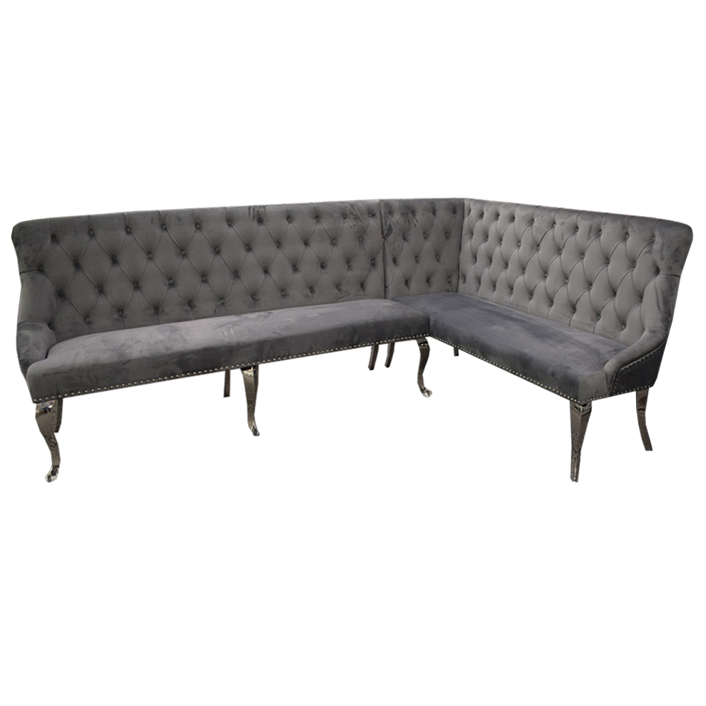 Louis Corner Sofa Bench in Dark Grey Velvet