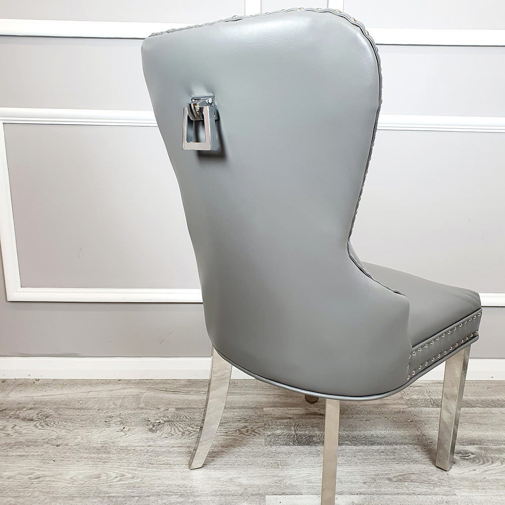 Mayfair Dining Chair in Light Grey Leather with Square knocker