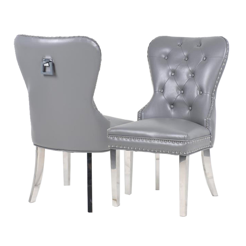 Mayfair Dining Chair in Light Grey Leather with Square knocker