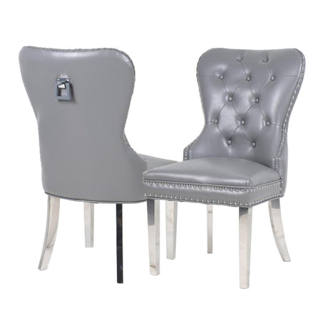 Mayfair Dining Chair in Light Grey Leather with Square knocker