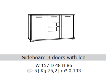 San Martino Armony Grey 3 Door Sideboard with LED Lights
