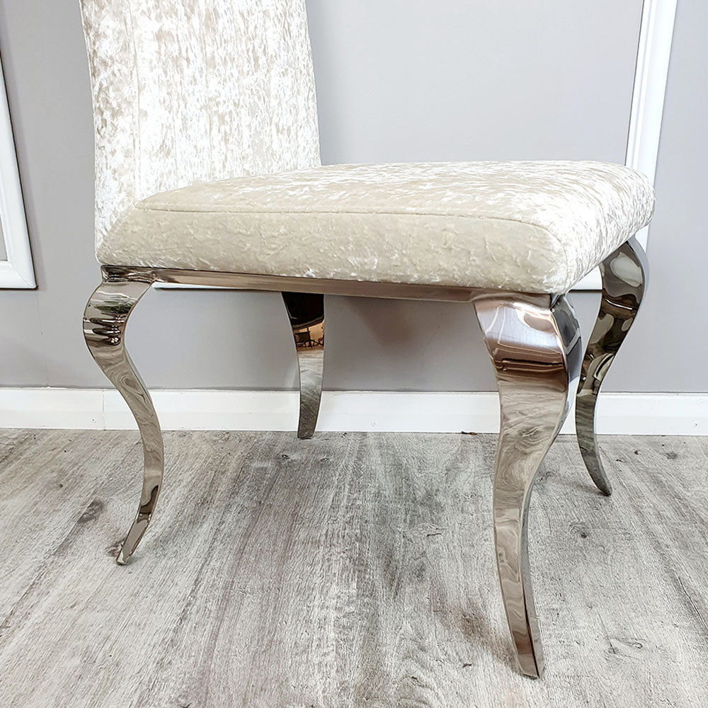 Nicole Dining Chair in Cream Crushed Velvet with a line stitch detail