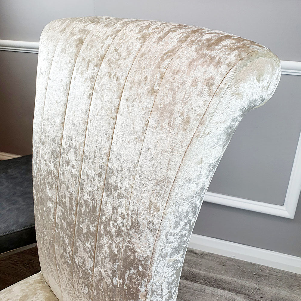 Nicole Dining Chair in Cream Crushed Velvet with a line stitch detail