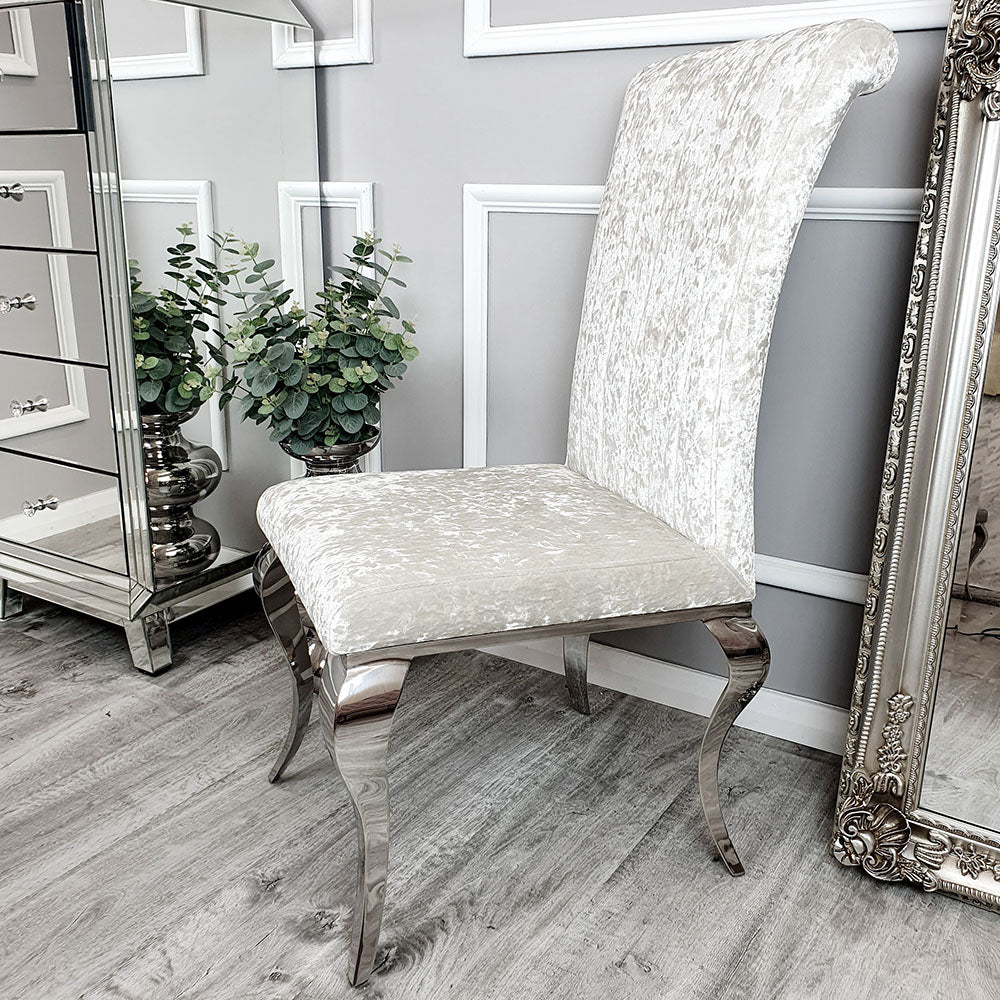 Nicole Dining Chair in Cream Crushed Velvet with a line stitch detail