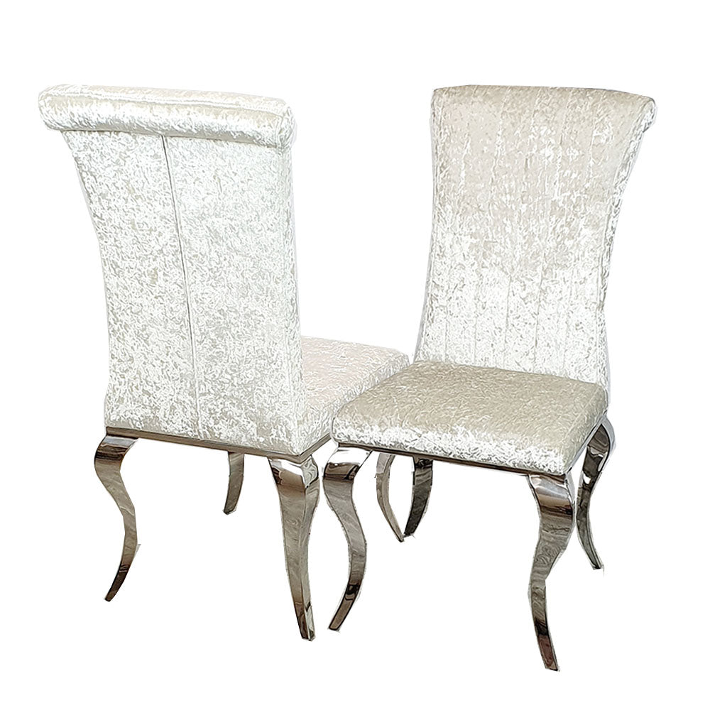 Nicole Dining Chair in Cream Crushed Velvet with a line stitch detail