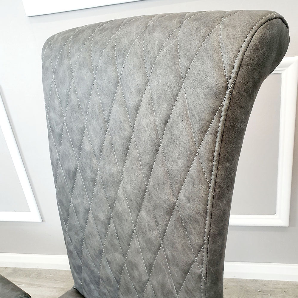 Nicole Dining Chair in Dark Grey Leather with a cross stitch detail