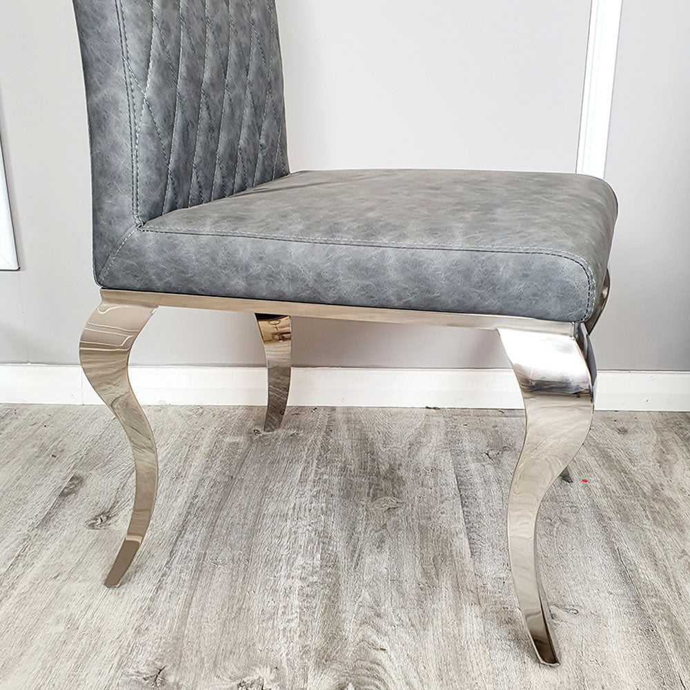 Nicole Dining Chair in Dark Grey Leather with a cross stitch detail