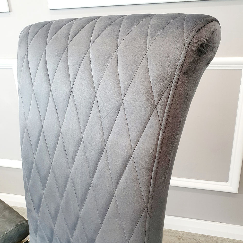 Nicole Dining Chair in Dark Grey velvet with a cross stitch detail