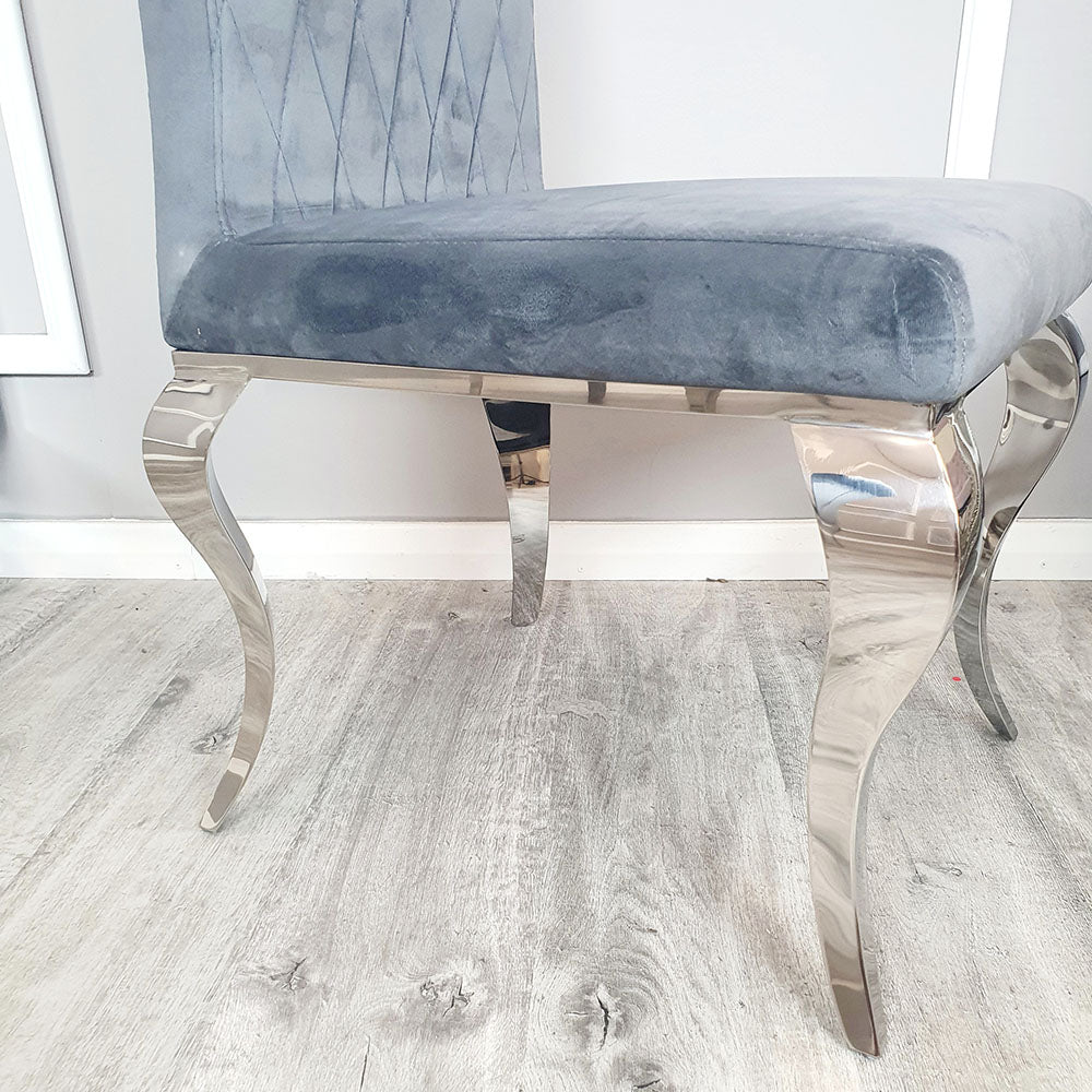 Nicole Dining Chair in Dark Grey velvet with a cross stitch detail