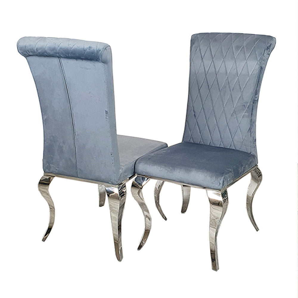 Nicole Dining Chair in Dark Grey velvet with a cross stitch detail