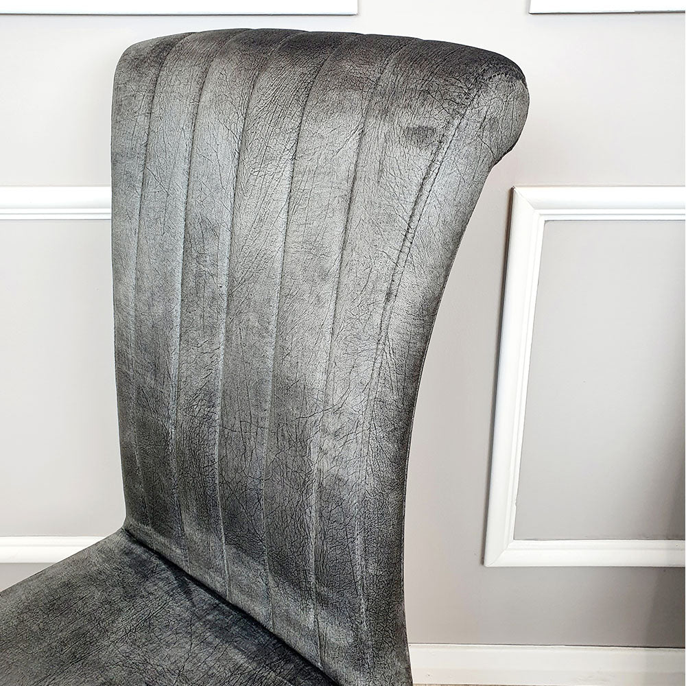 Nicole Dining Chair in Dark Grey Distressed Velvet with a line stitch detail