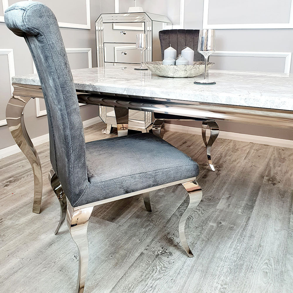 Nicole Dining Chair in Dark Grey Distressed Velvet with a line stitch detail