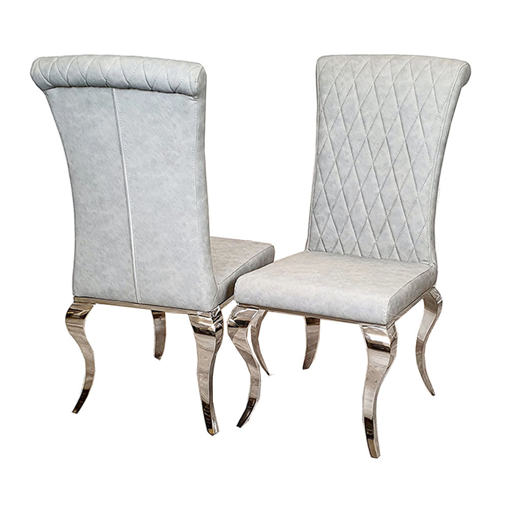 Nicole Dining Chair in Light Grey Leather with a cross stitch detail