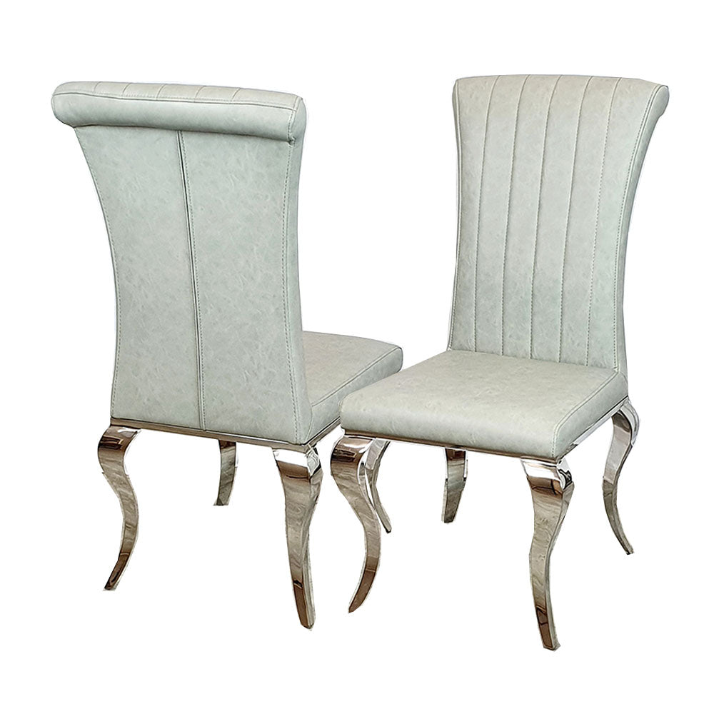 Nicole Dining Chair in Light Grey Leather with a line stitch detail