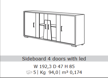 San Martino Kronos Italian High Gloss 4 Door Sideboard with LED Light