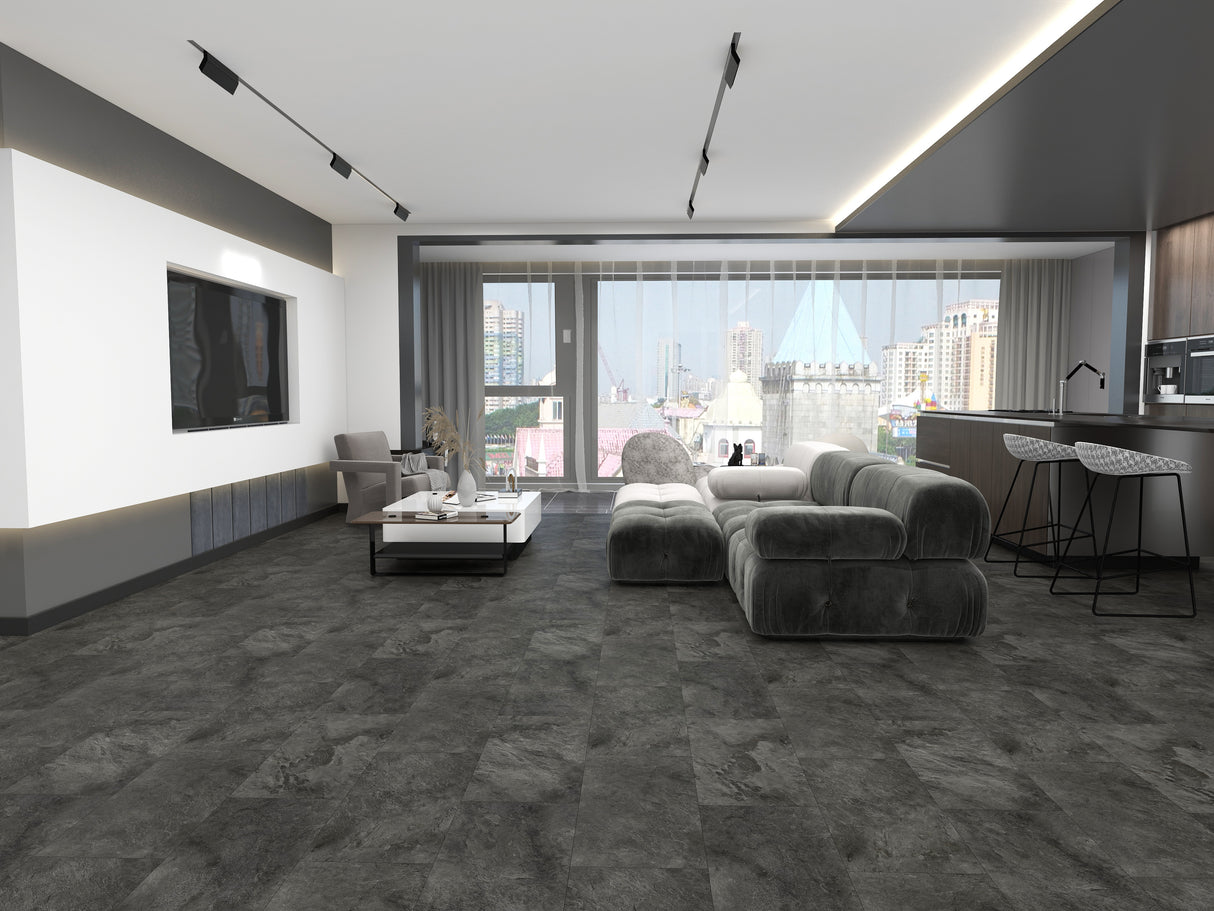 Allora Rigid Tile Vinyl Flooring Dark Slate