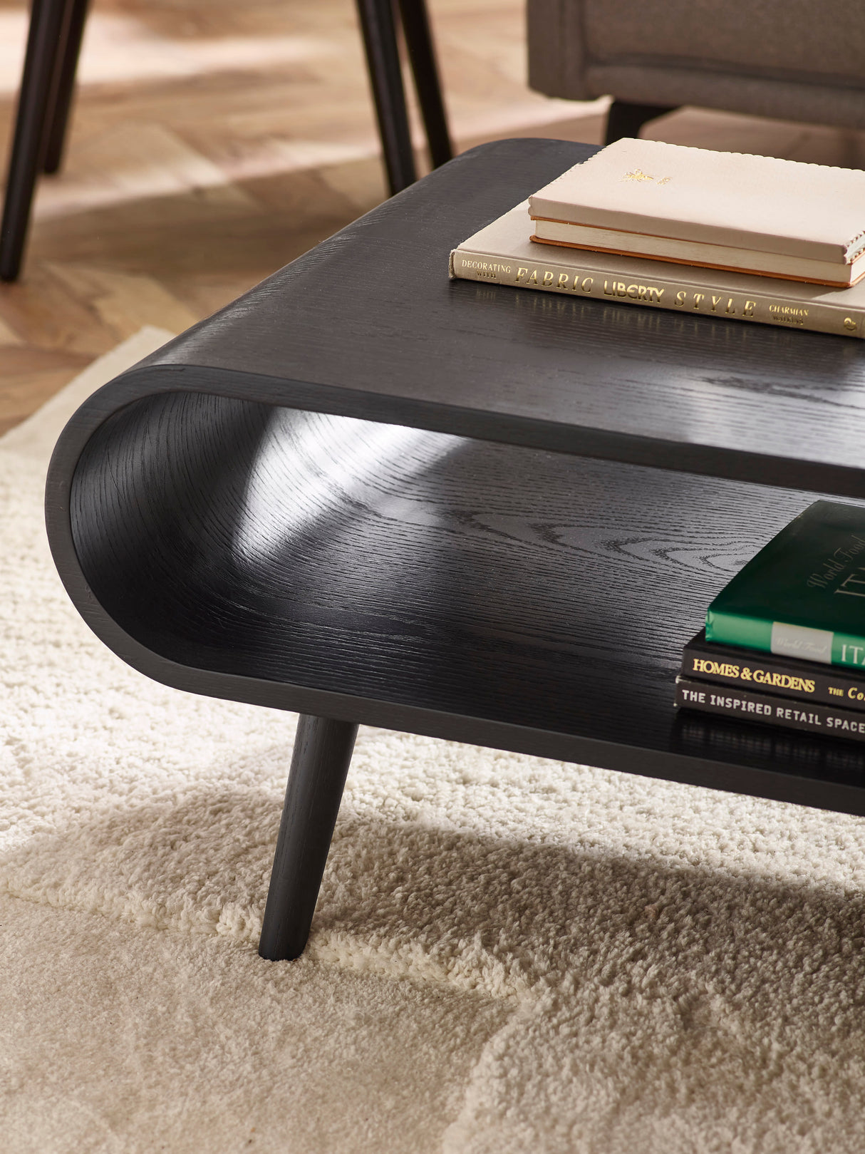 Apollo Curved Rectangular Coffee Table with Shelf