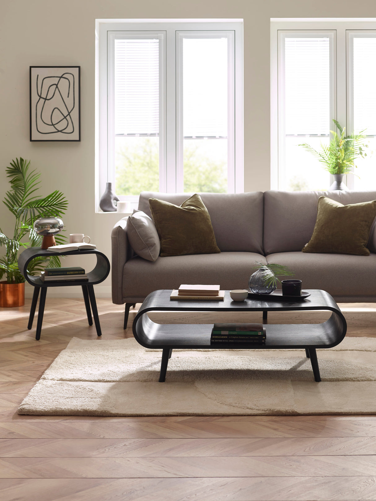 Apollo Curved Rectangular Coffee Table with Shelf