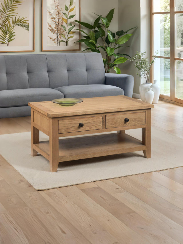 Astoria Rectangular Coffee Table with 2 Drawers and Shelf