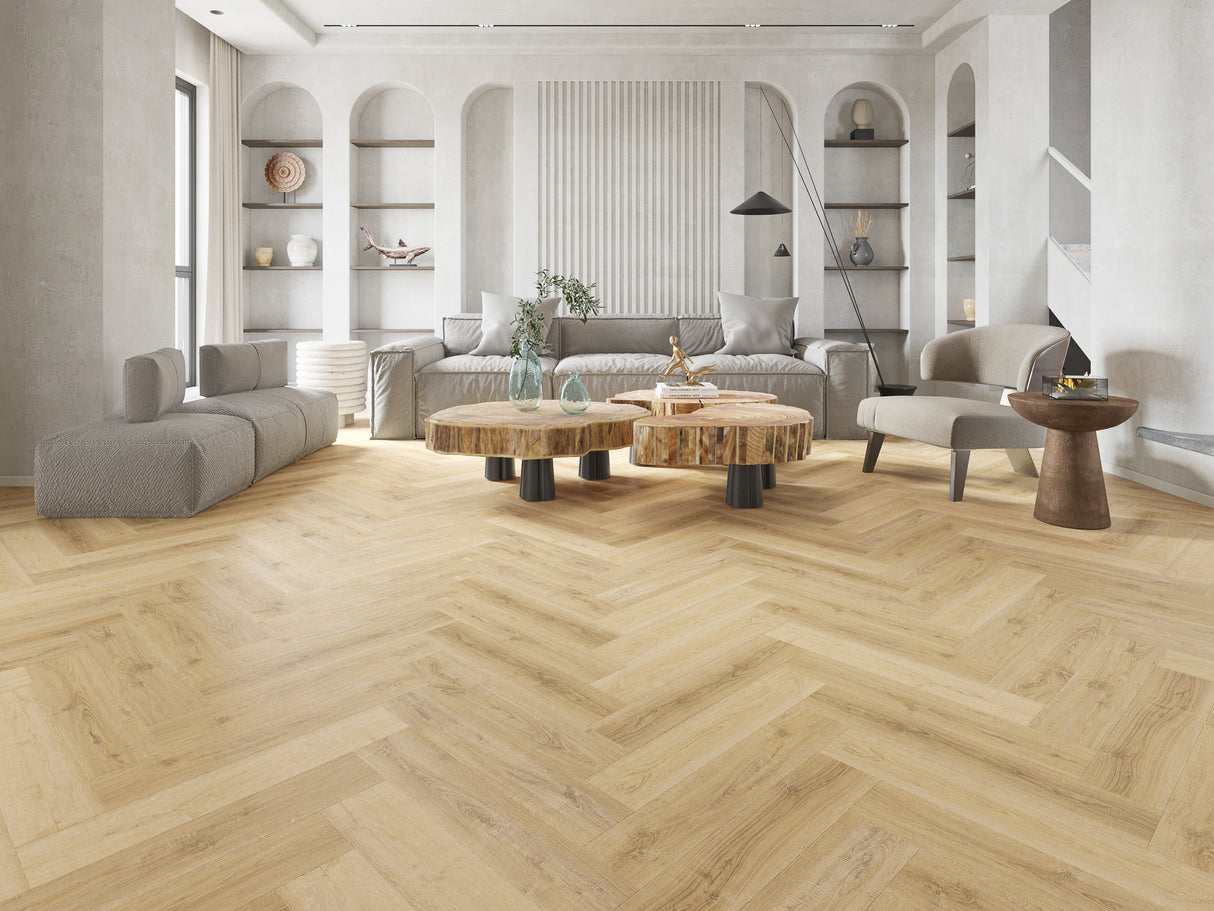 Allora Rigid Herringbone Vinyl Flooring Barley