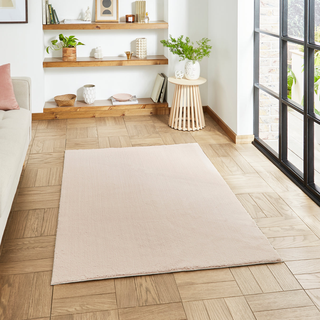 Bay Blush Plain Shaggy Washable Rug