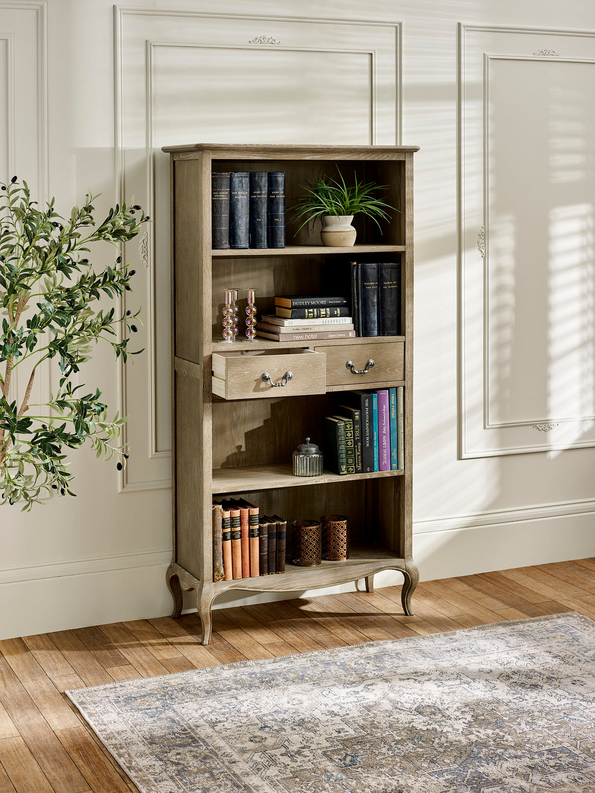 Camille French Style Tall Bookcase with Drawers