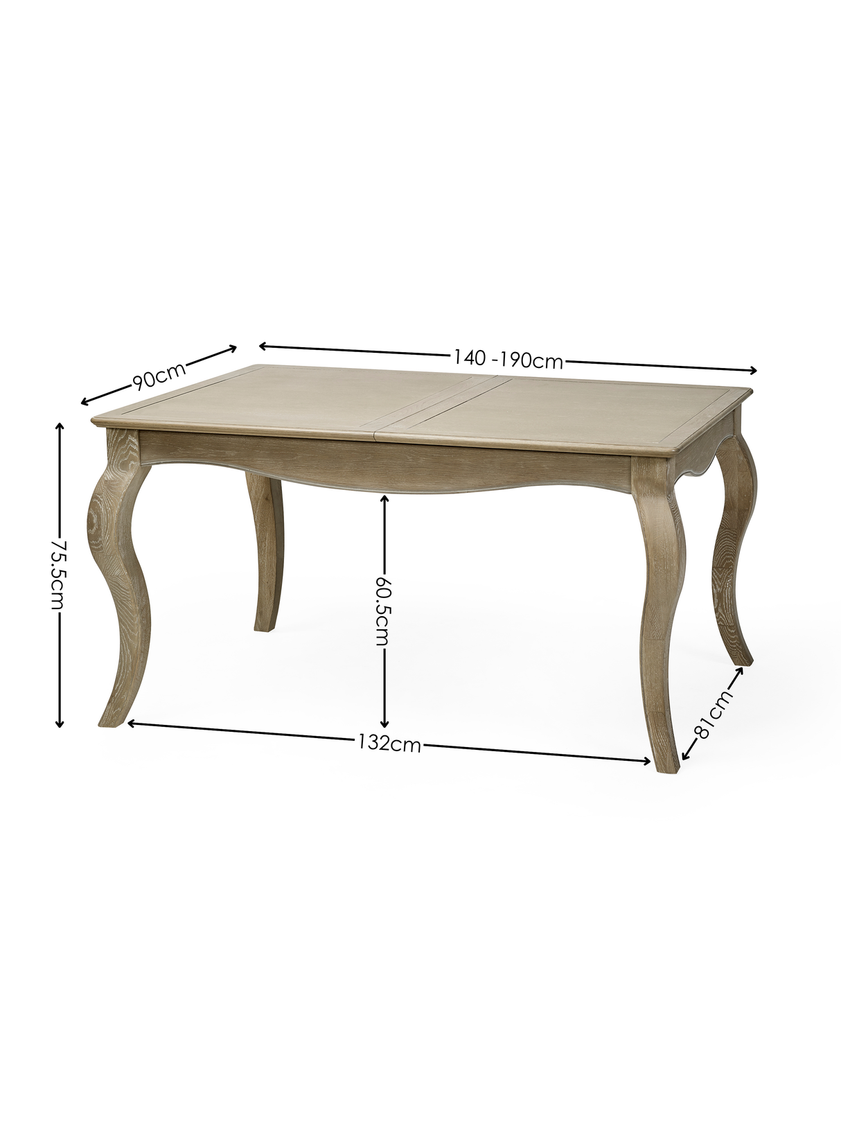 Camille French Style Rectangular 4-6 Seater Extending Dining Table