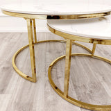 Cato Nest of 2 Short Gold Tables with Polar White Sintered Stone Tops