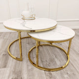 Cato Nest of 2 Short Gold Tables with Polar White Sintered Stone Tops
