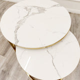 Cato Nest of 2 Short Gold Tables with Polar White Sintered Stone Tops