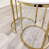 Cato Nest of 2 Tall Gold Tables with Polar White Sintered Stone Tops