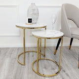 Cato Nest of 2 Tall Gold Tables with Polar White Sintered Stone Tops
