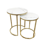 Cato Nest of 2 Tall Gold Tables with Polar White Sintered Stone Tops