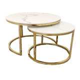 Cato Nest of 2 Short Gold Tables with Polar White Sintered Stone Tops