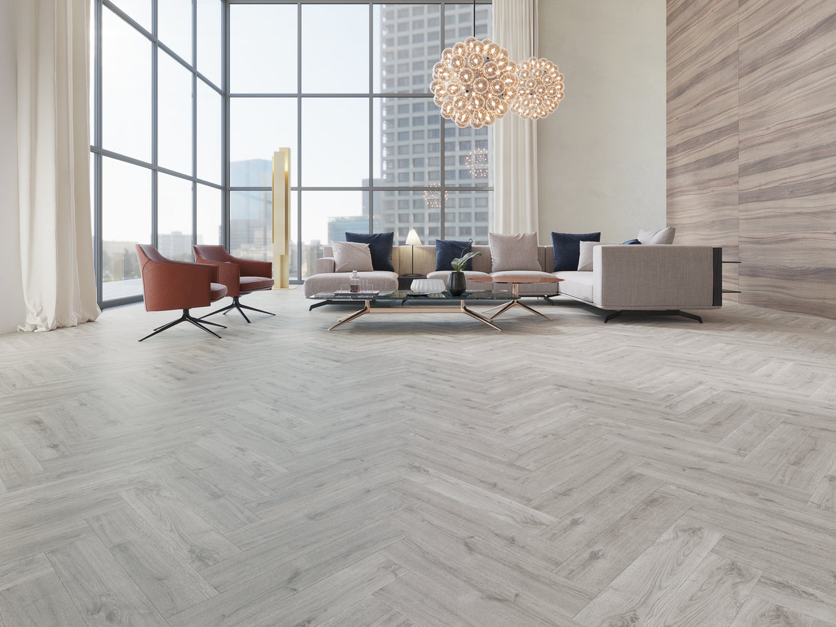 Allora Rigid Herringbone Vinyl Flooring Chateau Grey