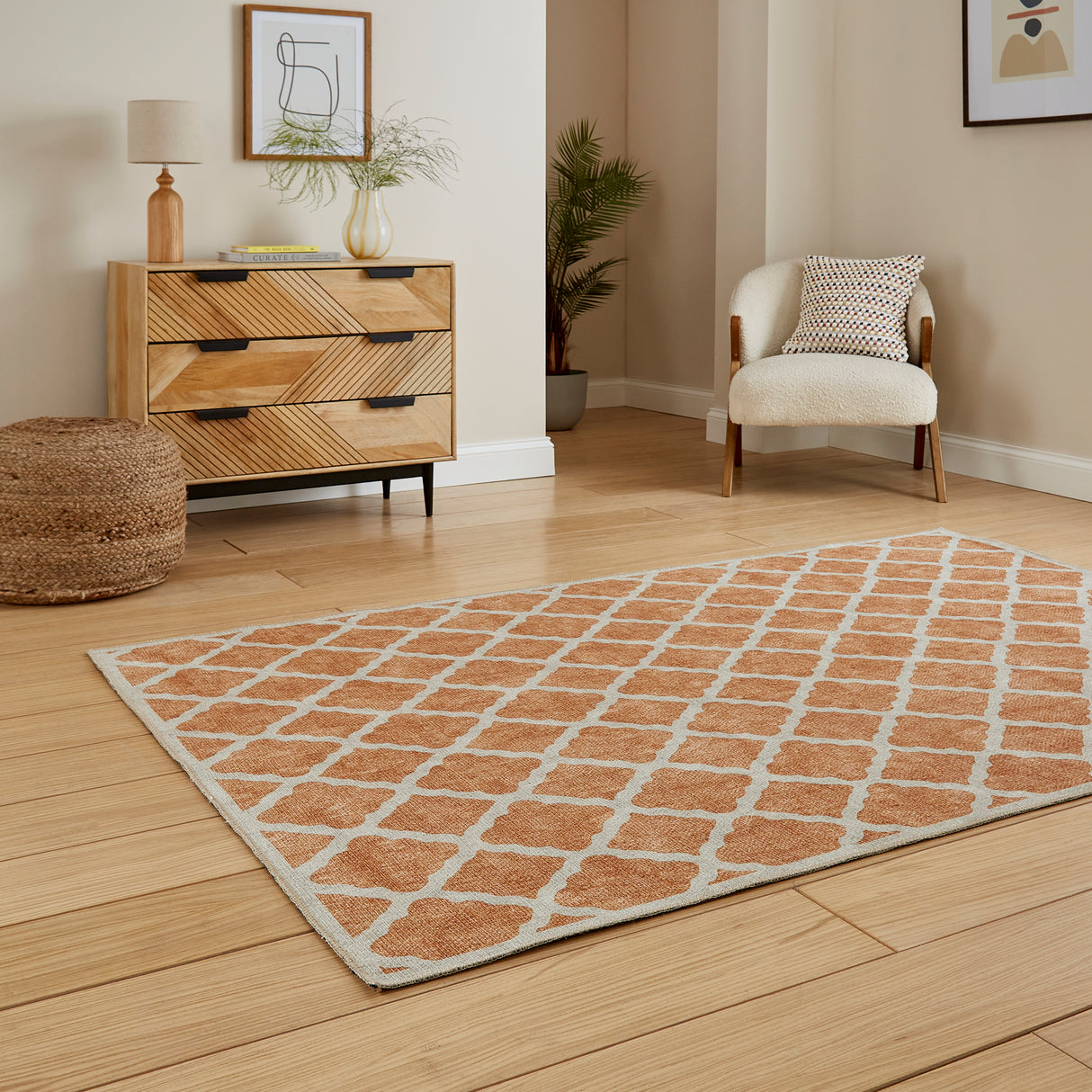 Coral H1063 Yellow Modern Washable Rug