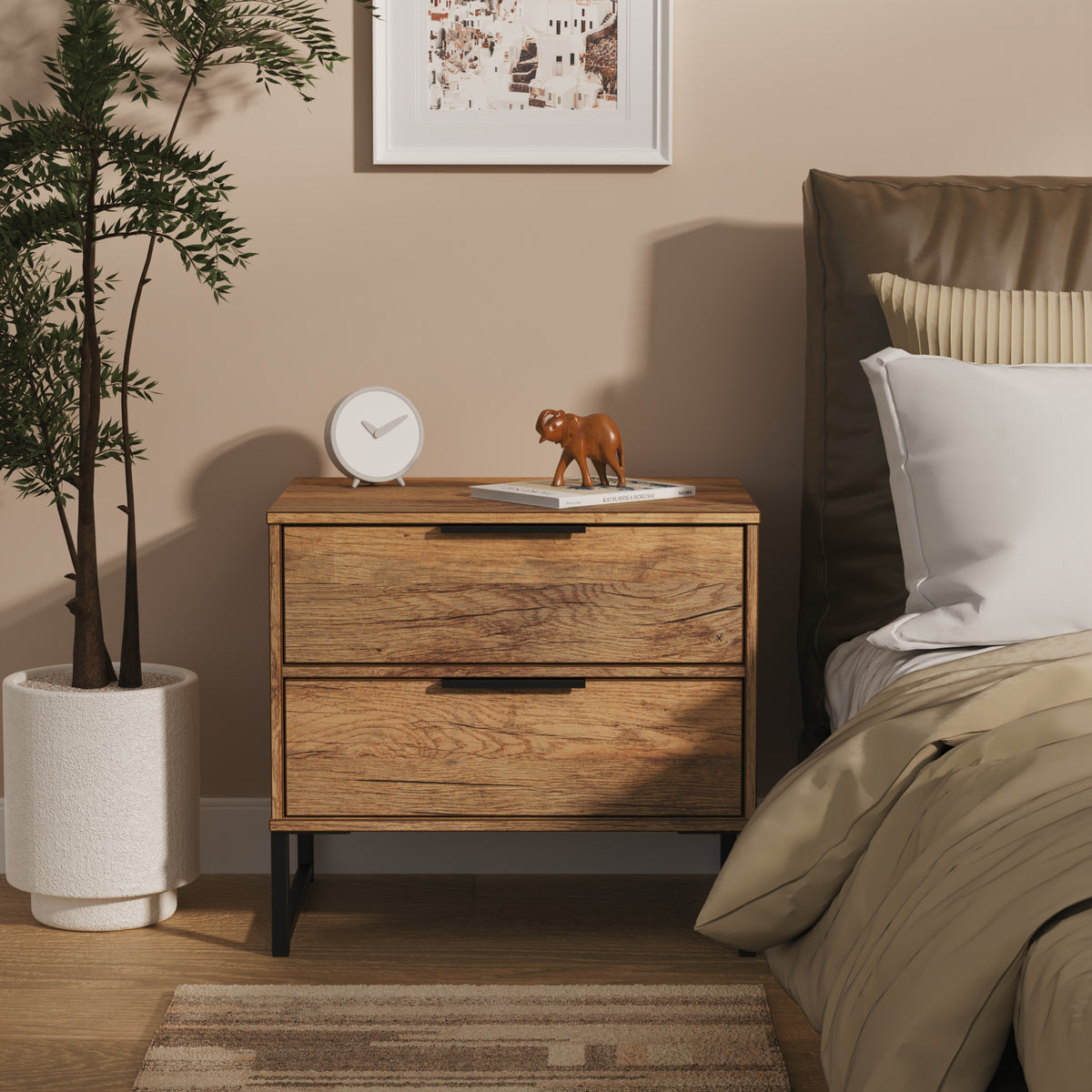 Diego Double 2 Drawer Bedside Cabinet