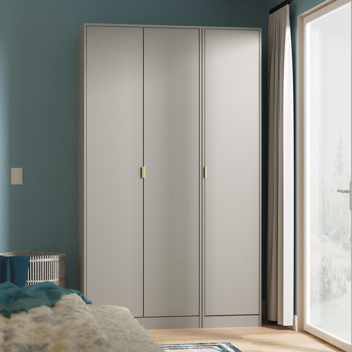 Diego (Gold Sleigh Legs) Tall Triple Plain Wardrobe