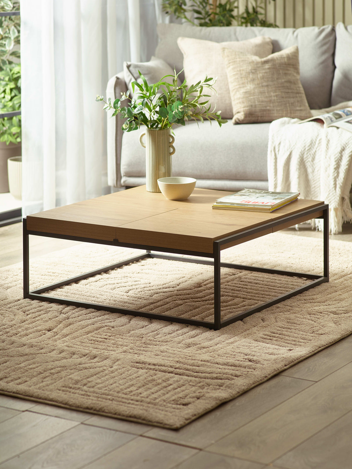 Ezra Square Coffee Table with Reversible Tray Tops