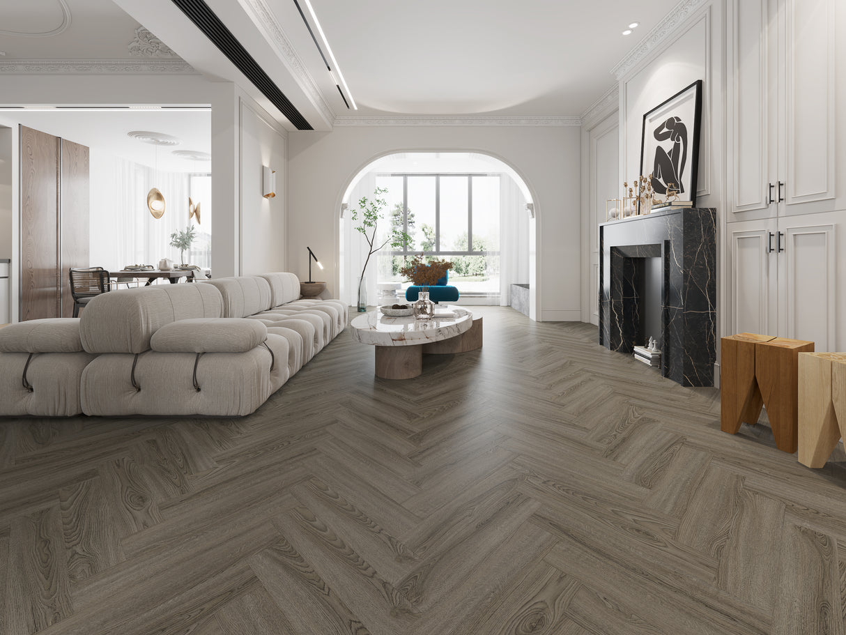 Allora Rigid Herringbone Vinyl Flooring Empire Grey