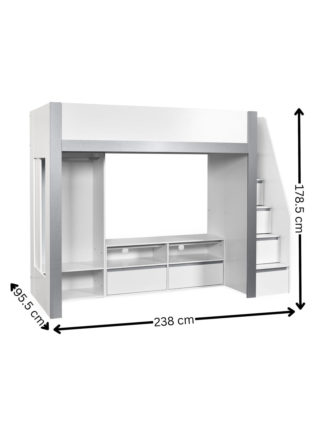 Gaia High Sleeper TV Bed with Stairs