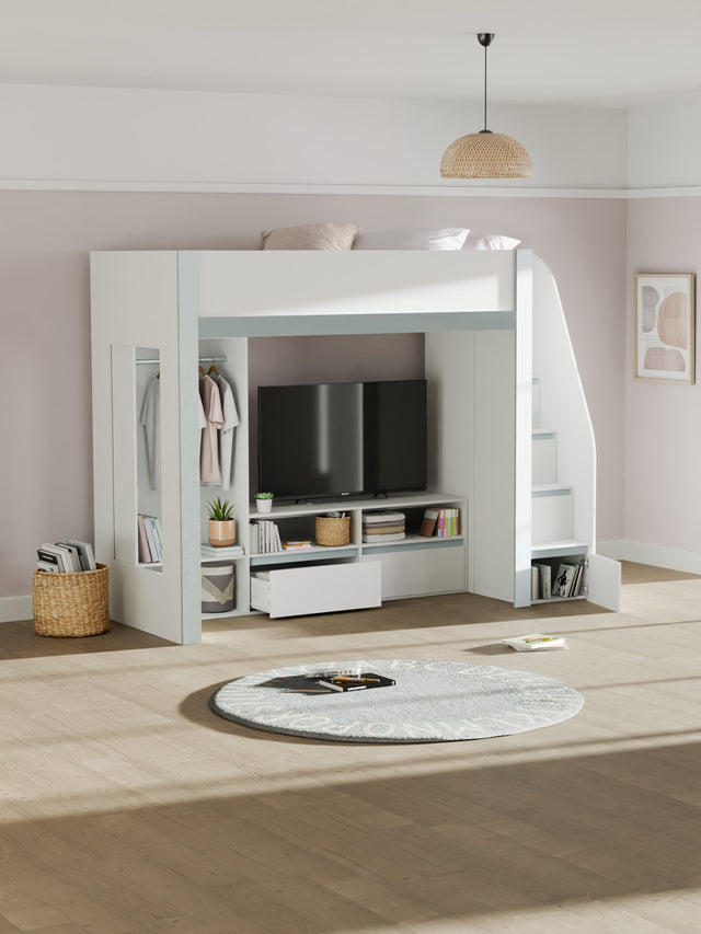 Gaia High Sleeper TV Bed with Stairs