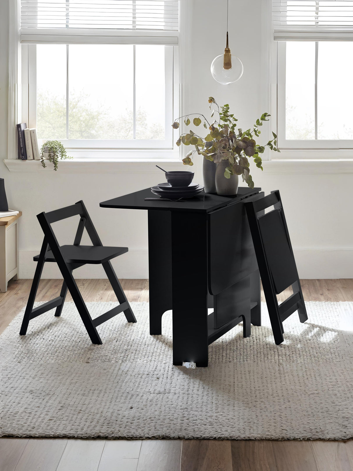 Gatan 2 Seater Compact Drop Leaf Dining Set with Folding Chairs